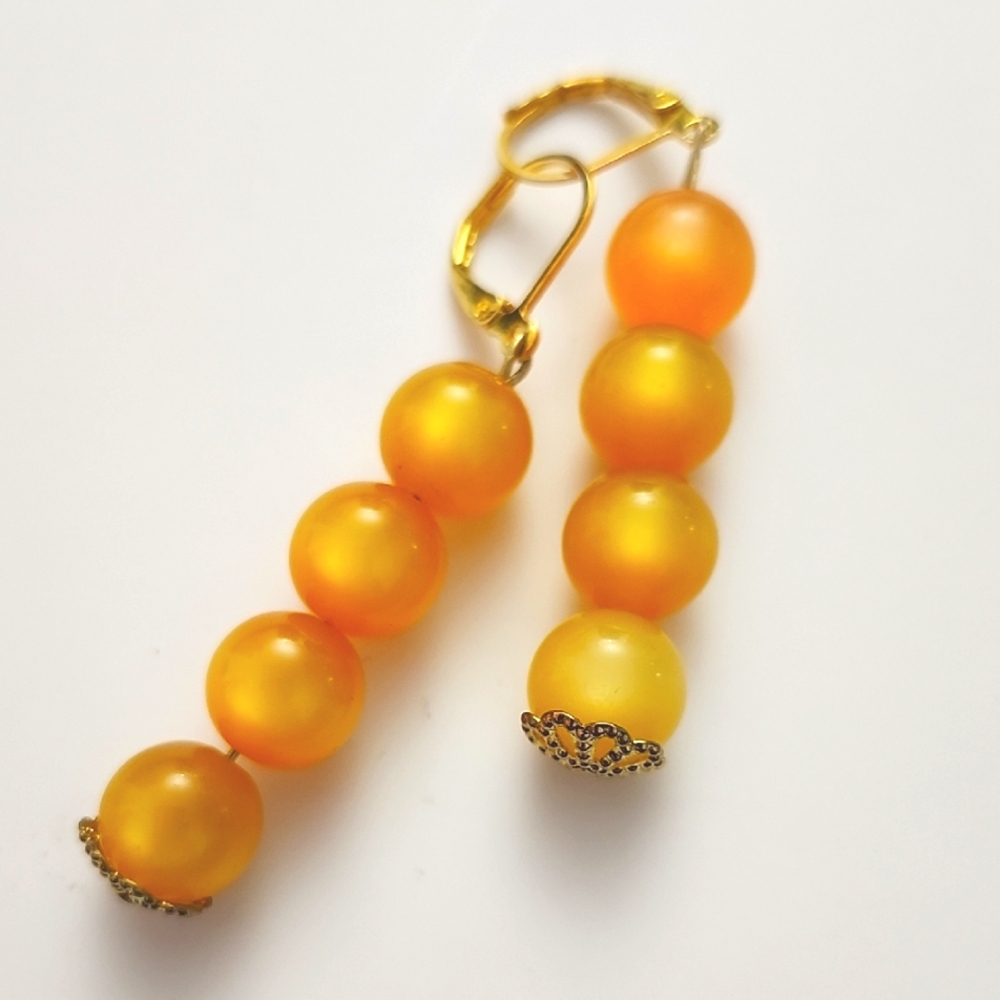 Free With Purchase.  Gold Orange Beaded Hanging Earrings, Handcrafted